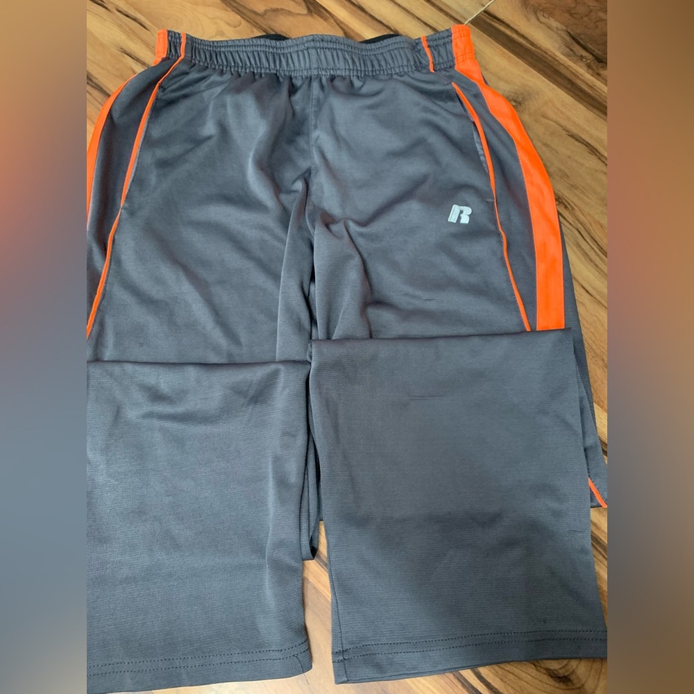 Russell Youth XL Athletic Size 14-16 Grey Orange Pants W/ Pockets Pull On Track
